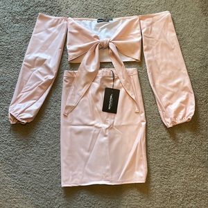 NWT Pretty Little Thing Faux Leather Pink 2 piece Skirt Set